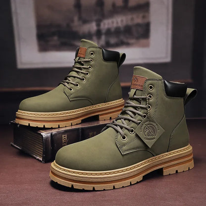 High Top Boots Men's Leather Shoes Fashion Motorcycle Ankle Boots for Men Winter Boots Man Shoes Lace-Up Botas Hombre