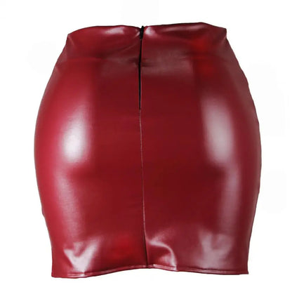 Leather Slim Mini Skirt Sexy Fashion PU Hot Short High Waist Skirt Korean Nightclub Faux Leather High Waist Split Skinny Skirt