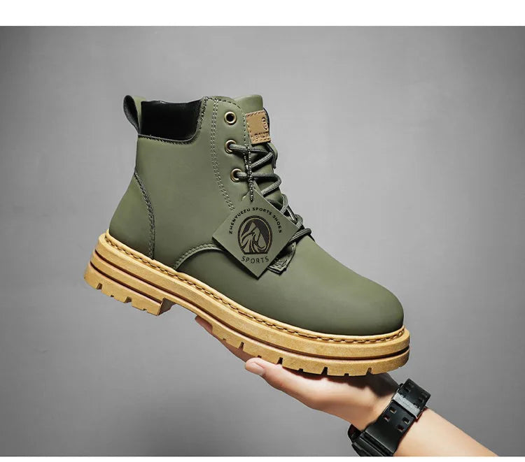 High Top Boots Men's Leather Shoes Fashion Motorcycle Men's Ankle Boots Winter Boot Lace Up Botas Hombre Cowboy Boots