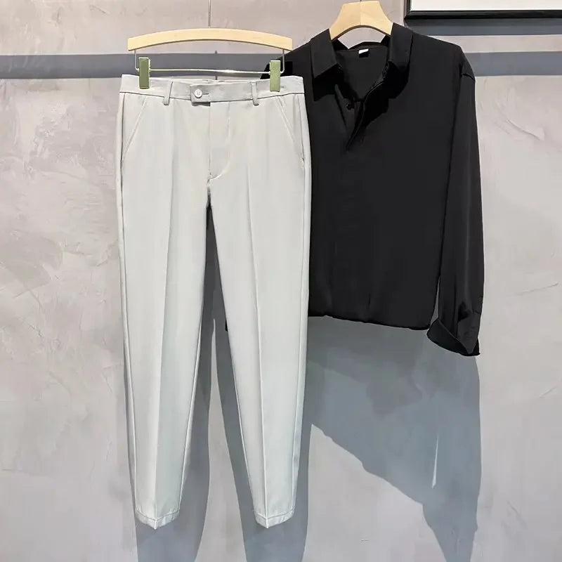 Fashionable Cropped Pants For Men Casual Trendy Spring Autumn New Arrival Small Trousers Draped No Ironing Cone Shaped Pants