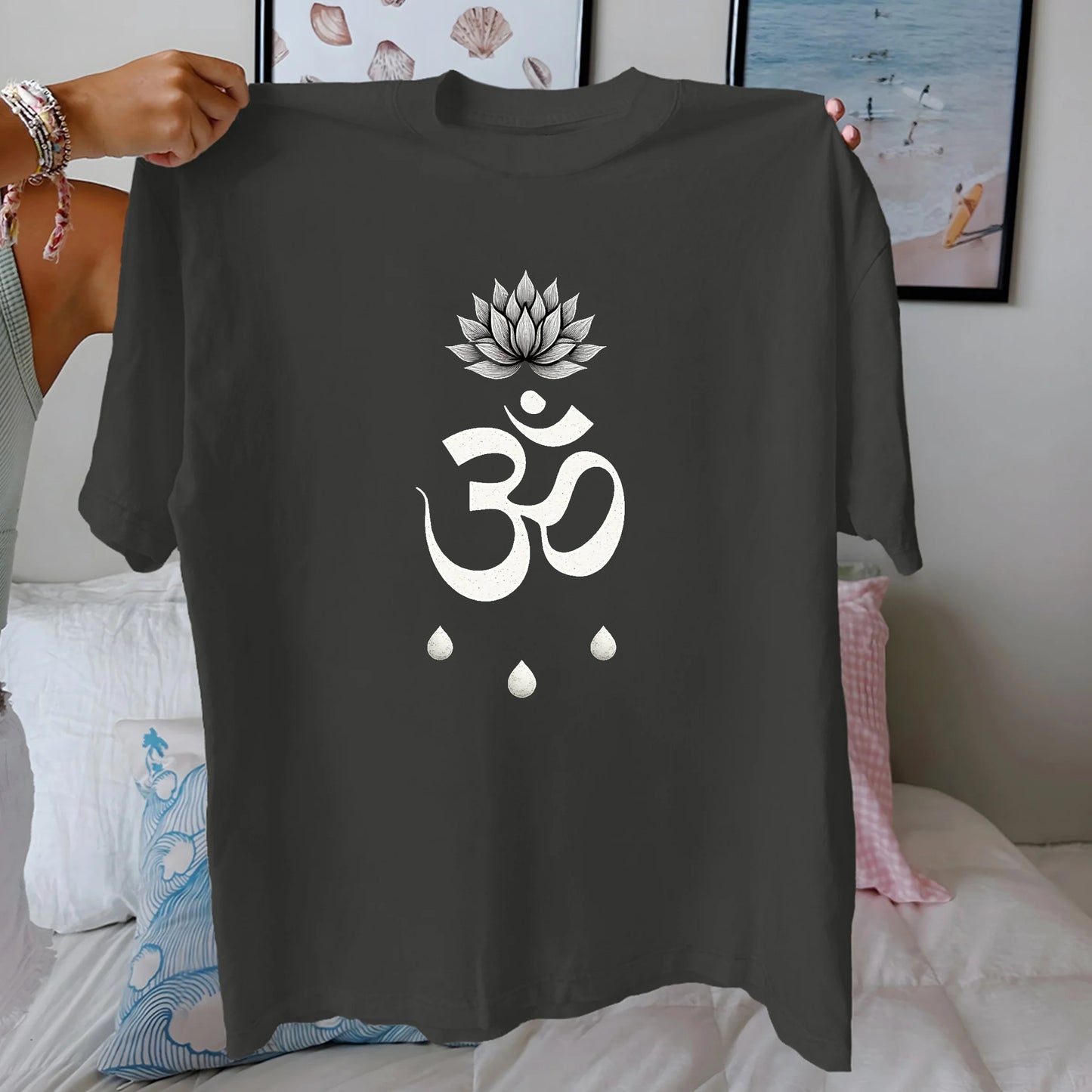 Whether Om symbol with lotus flower  pure cotton women's Tshirt comfort fit