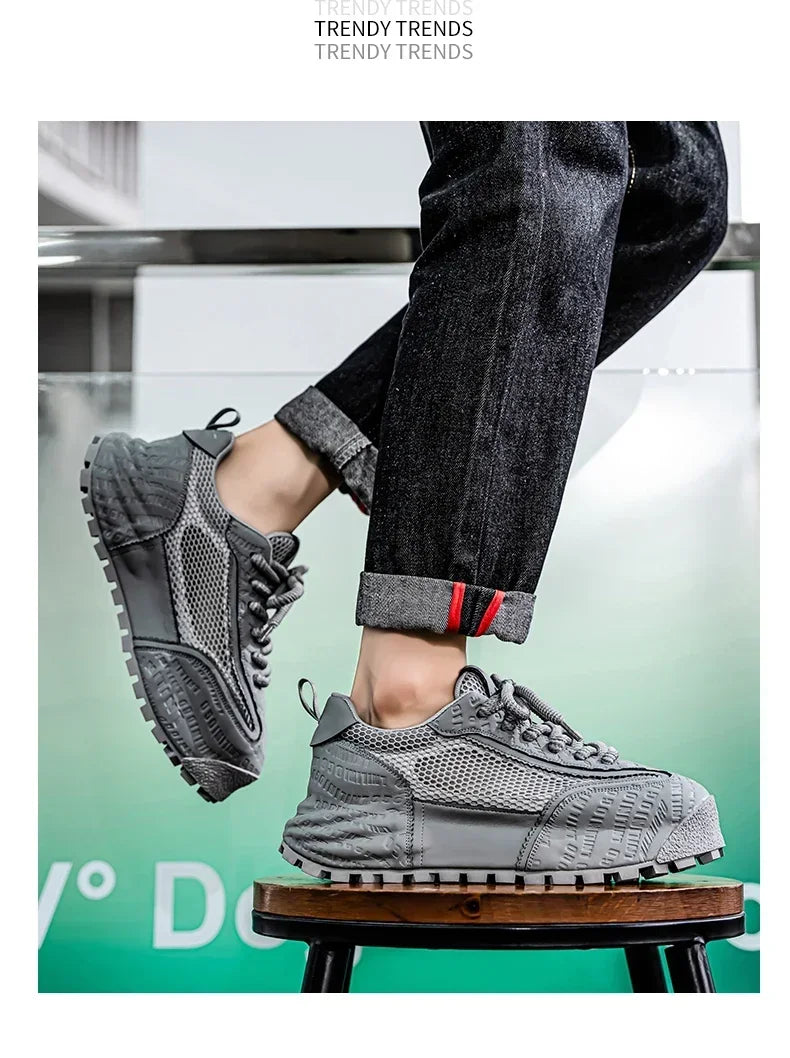 New 2025 Spring Large-mesh, High-quality Lace-up Mesh, High-quality Breathable and Fashionable Thick-soled Casual Shoes