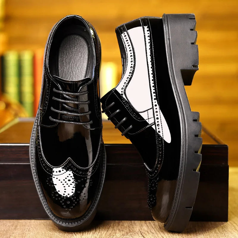 New Men Dress Shoes Elevator Shoes Genuine Leather Increase Business Lift Shoes Bright Upper For Man 8cm 10cm Heightening Shoes