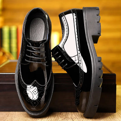 New Men Dress Shoes Elevator Shoes Genuine Leather Increase Business Lift Shoes Bright Upper For Man 8cm 10cm Heightening Shoes