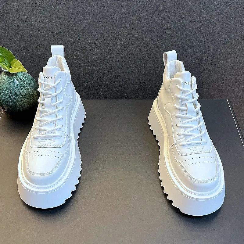 2025 New Mens Shoes High Top Male Sneakers Leather Platform Shoes Comfortable Outdoor Men Running Shoes Breathable Tenis Hombres