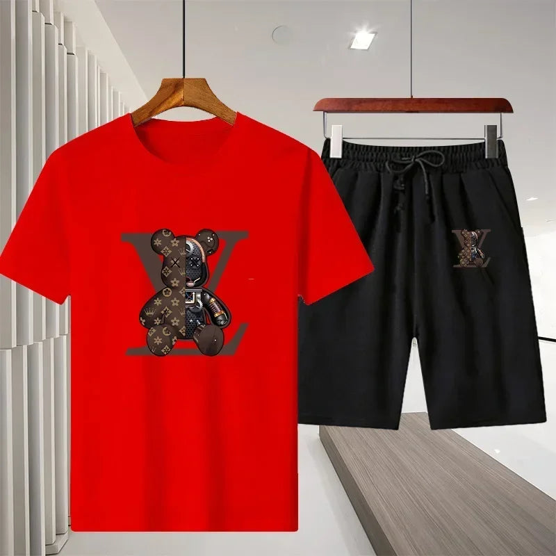 New 2025 summer leisure men's sports suit Outdoor hiking jogging men's short sleeve breathable T-shirt + shorts two-piece set