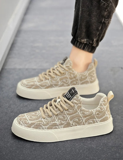 Men's Graffiti Prints Canvas Sneakers 2024 Spring Autumn Breathable Fashion Vulcanize Shoes Outdoor Lace Up Men Casual Shoes