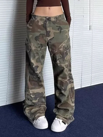 2024 Cyber Y2K Streetwear Washed Camouflage Pleated Baggy Jeans Cargo Pants For Women Clothes Underwear Lady Casual Trousers