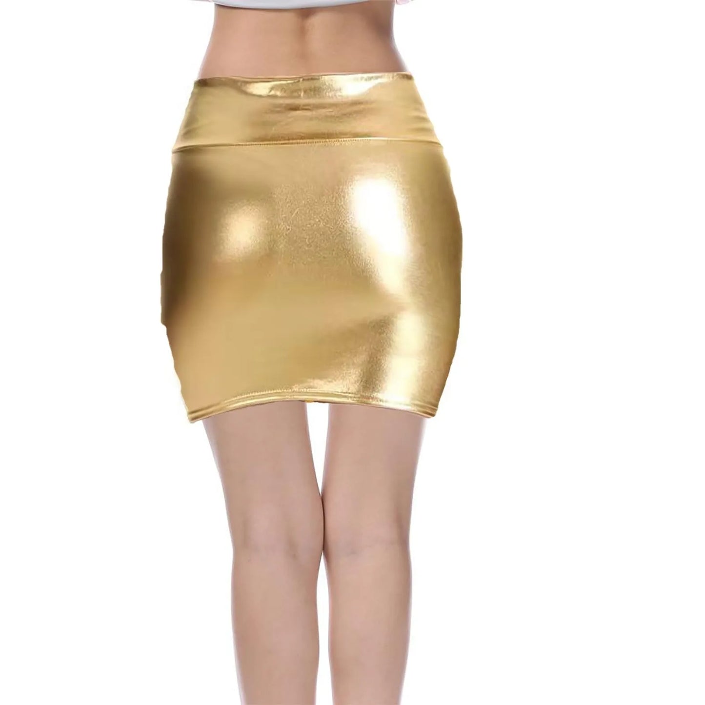Sexy PU Leather Short Skirts for Women Club Prom Performance Solid High Waist Mini Skirt Gold Red Shine Bright Fladas Mujer XXL