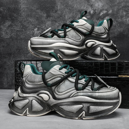 Chunky Sneaker Men Designer Sport Shoes Fashion Casual Microfiber Leather Fabric Breathable Height Increased Flat Platform Shoes