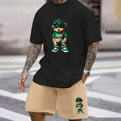 2024 Harajuku fun summer Men's T-shirt casual Daily couple Outdoor street suit Short sleeve shorts two-piece set
