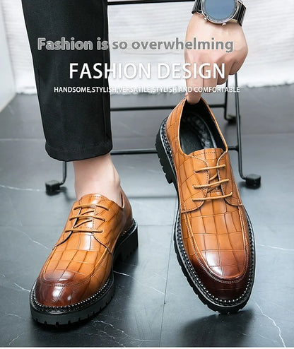 Business shoes British casual shoes Increase leather shoes Korean version breathable lace-up hair stylist men's shoes