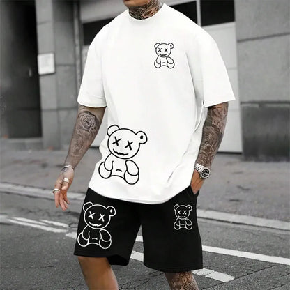 2024 Harajuku fun summer Men's T-shirt casual Daily couple Outdoor street suit Short sleeve shorts two-piece set