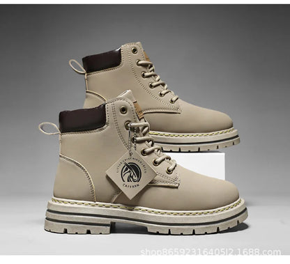 Men's Boots Lace Up 2024 Winter New High Top Leisure All-match Men's Casual Boots Non-slip Trend Rubber Men Flat Boots