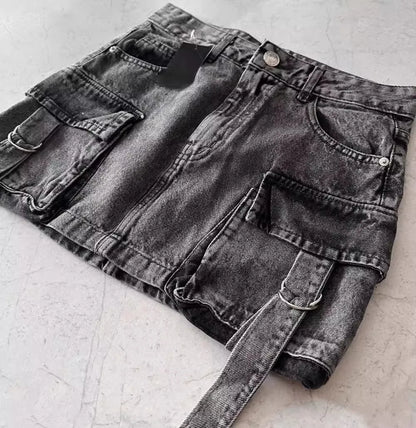Euphoria Women Vintage Y2K Style High Street Pockets Sexy Skirts 2025 Spring Casual High Waist Vintage Hotsweet Mini Denim Skirt