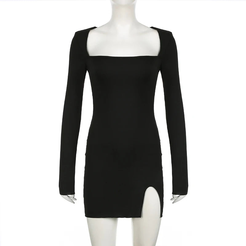 Fashion Autumn Dresses Women New Streetwear Long Sleeves Split Lace-up Mini Dress Black Sexy Backless Female Casual Slim Dresses