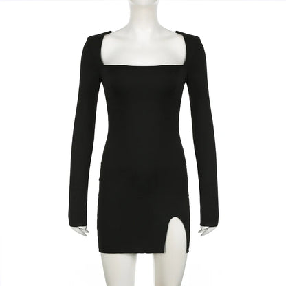 Fashion Autumn Dresses Women New Streetwear Long Sleeves Split Lace-up Mini Dress Black Sexy Backless Female Casual Slim Dresses