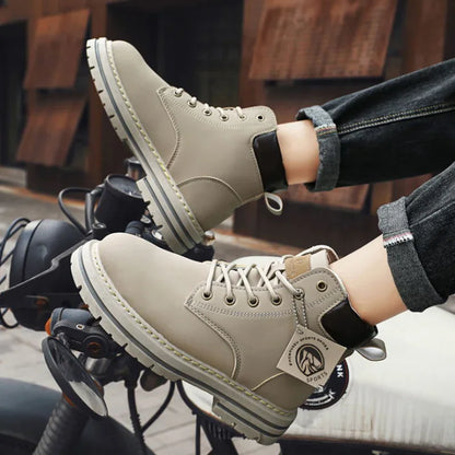 High Top Boots Men's Leather Shoes Fashion Outdoor Ankle Boots for Men Lace-Up Comfortable Male Boots Non Slip Flat Boot Botas