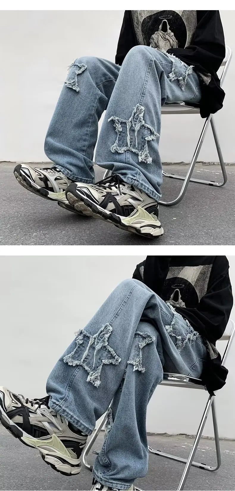 2025 New Fashion Stars Towel Embroidery Brown Men Jeans Pants Y2K Clothes Straight Hip Hop Cotton Trousers Pantalon Homme