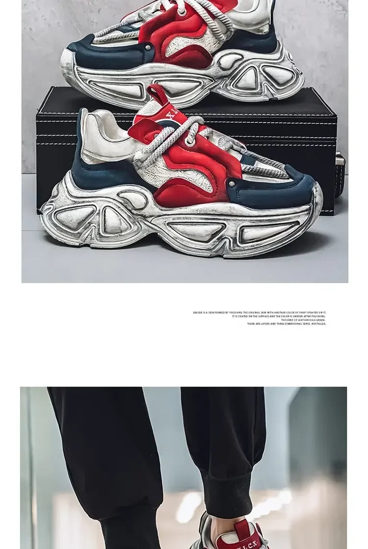 Chunky Sneaker Men Designer Sport Shoes Fashion Casual Microfiber Leather Fabric Breathable Height Increased Flat Platform Shoes