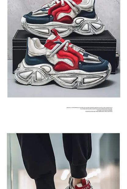 Chunky Sneaker Men Designer Sport Shoes Fashion Casual Microfiber Leather Fabric Breathable Height Increased Flat Platform Shoes