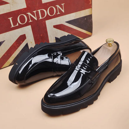 men's fashion wedding party dress patent leather shoes slip-on lazy shoe black trend platform loafers gentleman sneakers zapatos