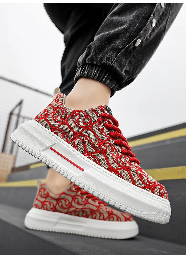 Sneakers Men New Fashion Prints Men's Platform Canvas Shoes Low Top Designer Casual Loafers Flat Vulcanized Shoes Men Footwear
