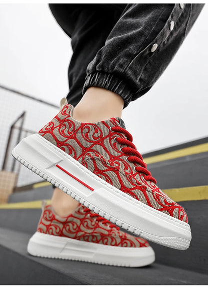 Sneakers Men New Fashion Prints Men's Platform Canvas Shoes Low Top Designer Casual Loafers Flat Vulcanized Shoes Men Footwear