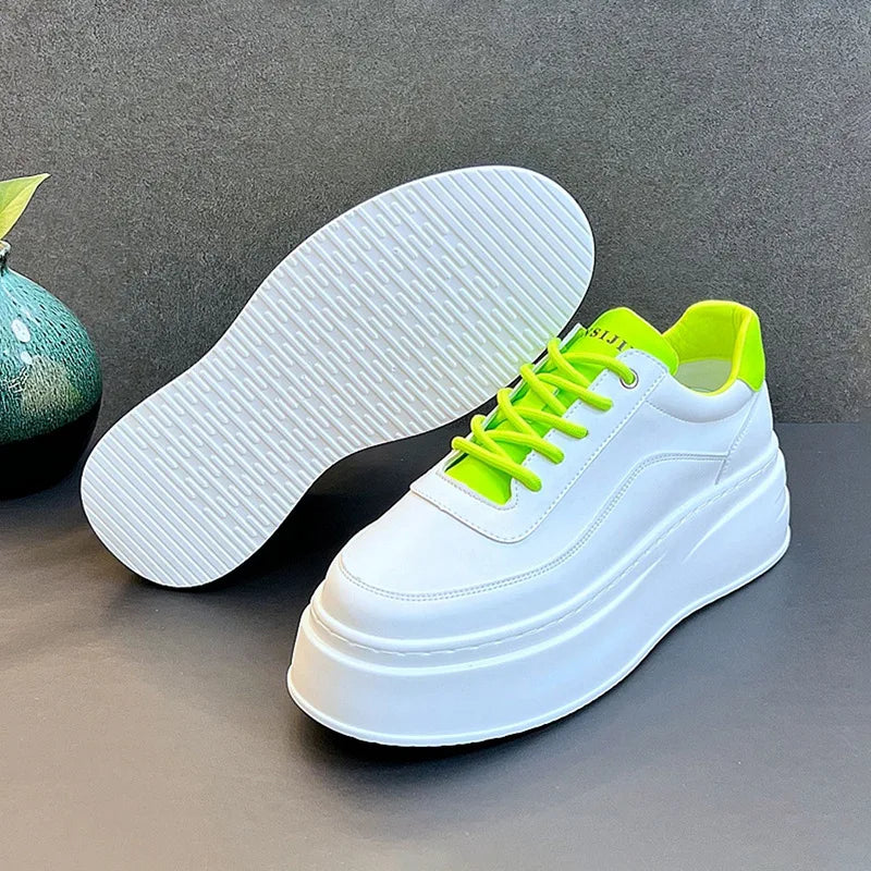 Men's Height Increasing Shoes  New White Fashion Breathable Thick Soled Flat Shoes Trend Versatile Casual Board Shoes man