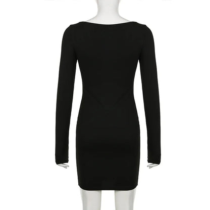 Autumn Winter Sexy Square Neck Low-cut Slim Bodycon Mini Dress Women Long Sleeved Skinny Dress Elegant Club Party Vestidos