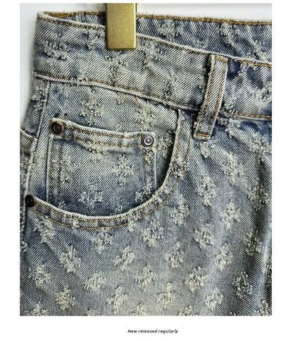 Fashion Casual Summer Light Blue Distressed Men Denim Shorts Smart Straight Leg Loosen Male High Street Niche Design Tide Shorts