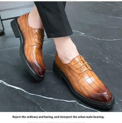 Business shoes British casual shoes Increase leather shoes Korean version breathable lace-up hair stylist men's shoes