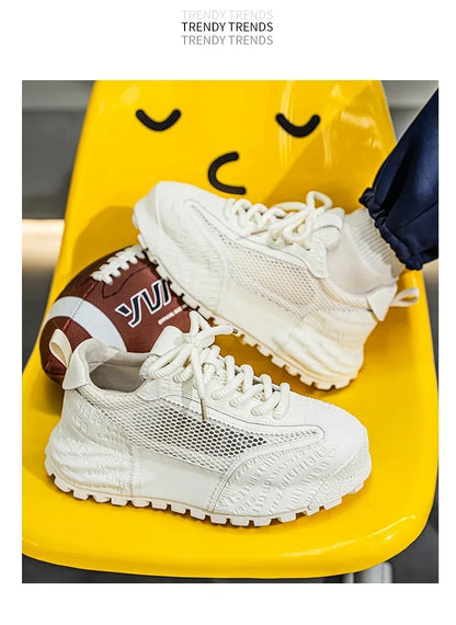 New 2025 Spring Large-mesh, High-quality Lace-up Mesh, High-quality Breathable and Fashionable Thick-soled Casual Shoes
