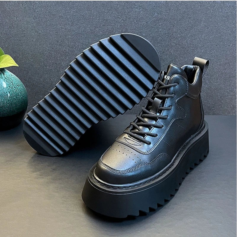 2025 New Mens Shoes High Top Male Sneakers Leather Platform Shoes Comfortable Outdoor Men Running Shoes Breathable Tenis Hombres