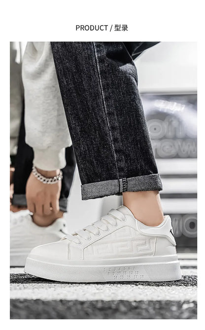 2025 Men's Breathable White Sneakers - Thick-Soled Casual Shoes, Comfortable Walking Shoes for Spring