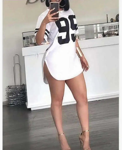 Woman's Tshirts Superior Quality Spring/summer Letters Loose O Neck Short Sleeve Fashion Ladies Tops T Shirt Dress  SJL9