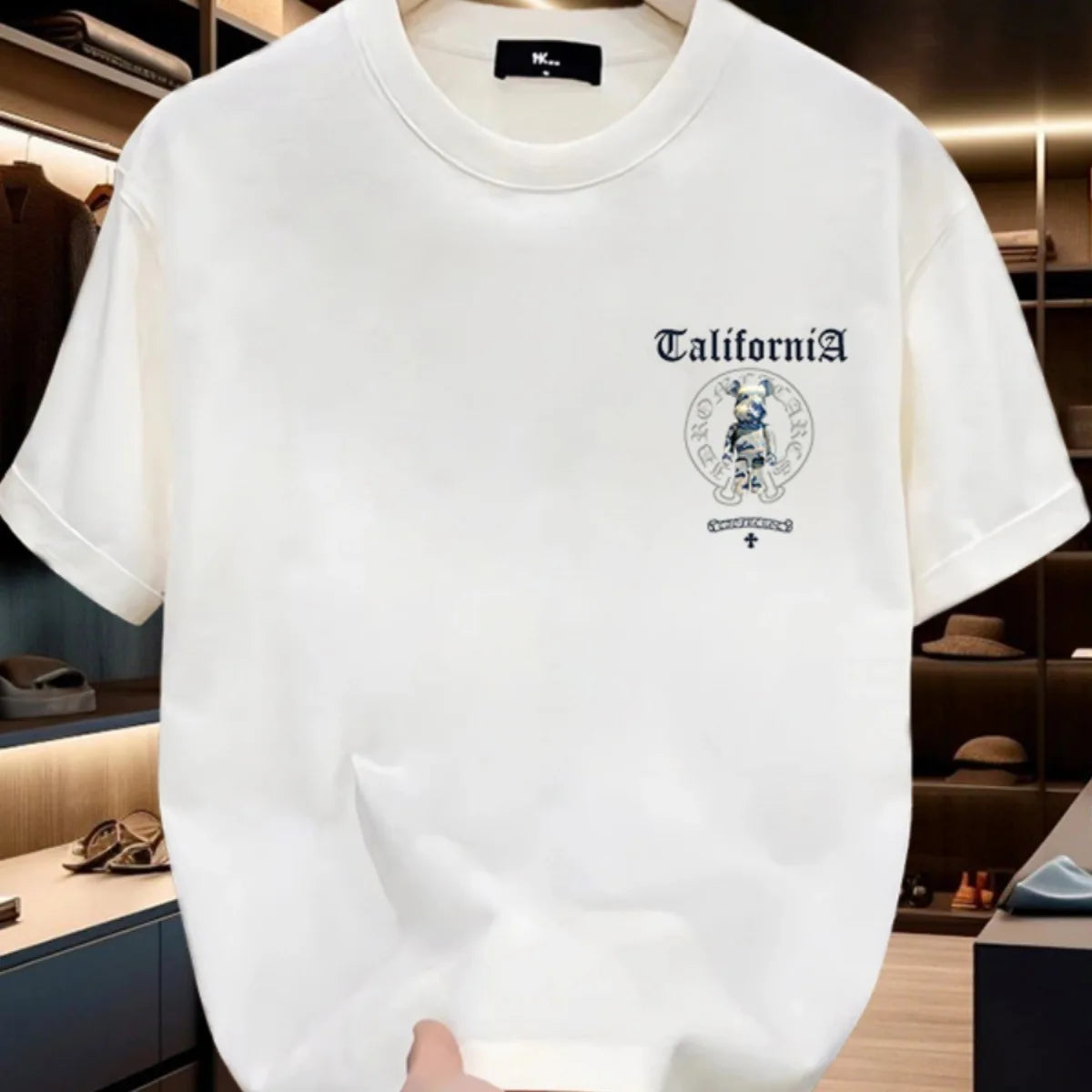 Fashion brand violent bear print t-shirt men's 2025 summer new American loose casual 100% cotton breathable t-shirt street wear