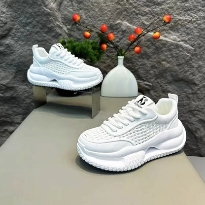 Chunky Sneaker Men Designer Hollow Sole Sport Shoes Fashion Casual Leather Fabric Breathable Height Increased Platform Gym Shoes