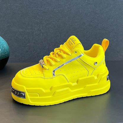 New Arrival Men Fashion Personalized and Trendy Yellow Shoes Spring Autumn Luxury Designer Metal Decoration Chunky Sneakers