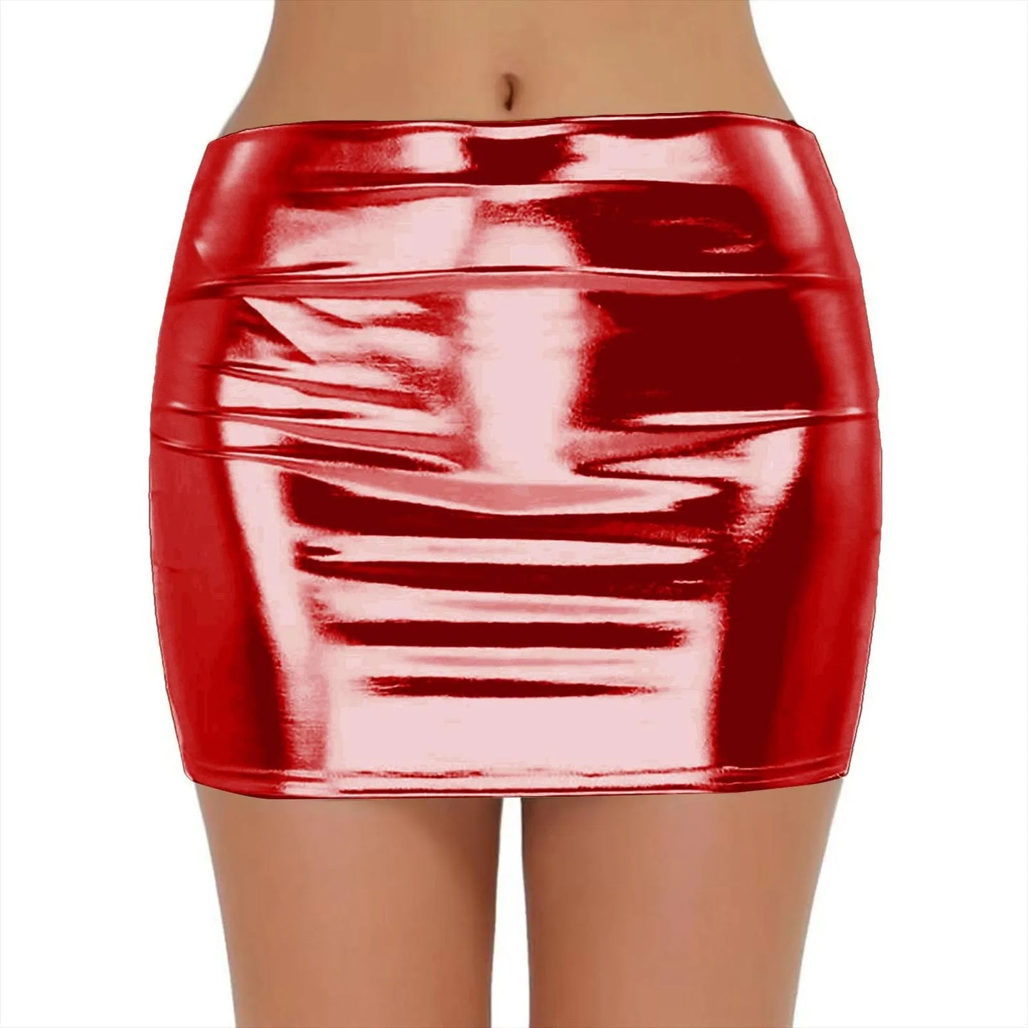 Sexy PU Leather Short Skirts for Women Club Prom Performance Solid High Waist Mini Skirt Gold Red Shine Bright Fladas Mujer XXL