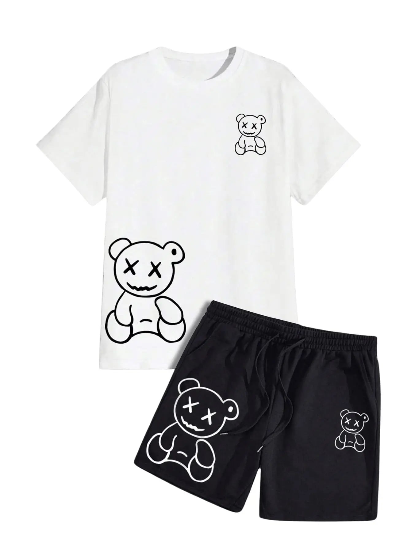 Men's Shorts Set 2-piece Graphic T-shirt and Drawstring Waist Sports Shorts Set Street Harajuku Men Clothing