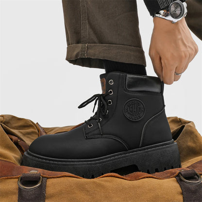 Men's High Top Boots Four Season Outdoor Work Shoes Anti Slip And Comfortable Yellow Boots Fashion British Casual Leather Boots