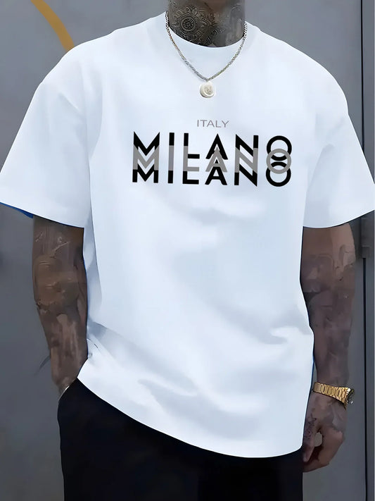 Summer men's comfortable round neck short-sleeved casual T-shirt Italian Milan print pattern