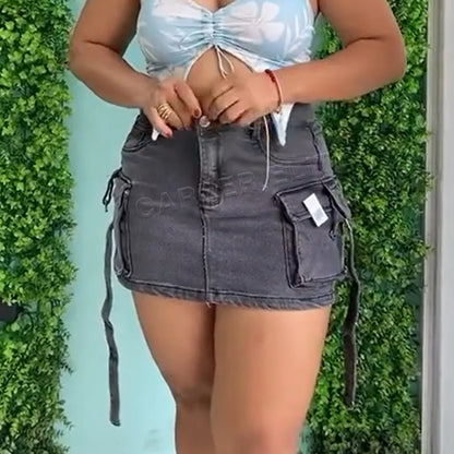 2024 New Denim Short Skirt for Women Sexy Slim Fit Mid Wiast Fashion Mini Skirts Woman Korean Chic Pockets Shorts Jeans Skirt