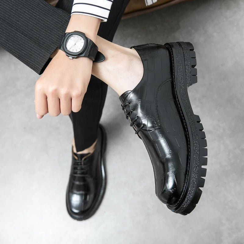 2024 Men's Thick soled Oxford Shoes Fashion Versatile Breathable Office Classic Business Luxury Designer Formal Crocodile Shoes
