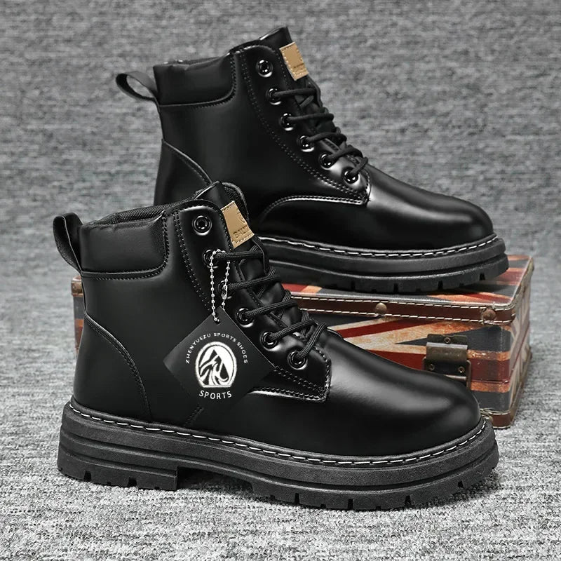 High Top Boots Men's Leather Shoes Fashion Outdoor Ankle Boots for Men Lace-Up Comfortable Male Boots Non Slip Flat Boot Botas