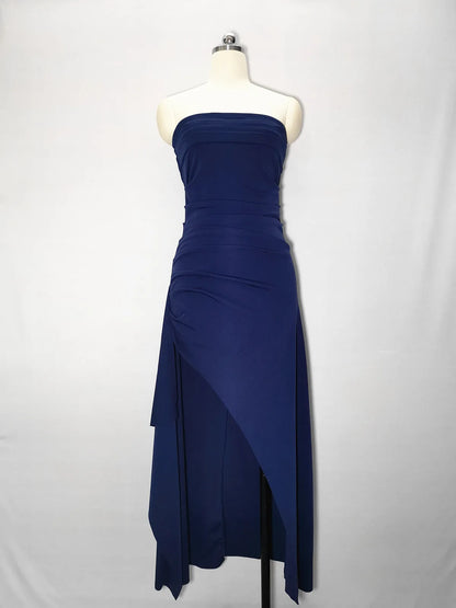 Summer Sexy Tube Top High Slit Backless Dress Ruffled Off-Shoulder Sleeveless Slim Elegant Elegant High-End Club Party Long Skirt Evening Dress Wedding Dress