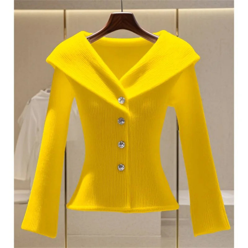 Cardigan Sweaters Jacket Women Fashion Autumn New V-Neck Elegant High Quality Casual Coat Female Short Slim Knitted Ladies Tops