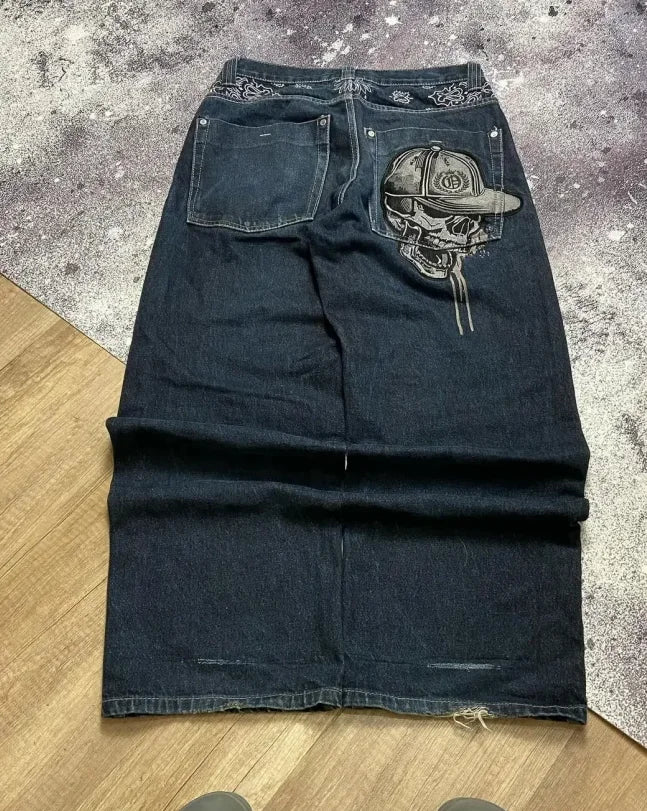 European and American oversized pocket washed wide leg straight leg jeans men's y2k Harajuku high street denim wide leg pants
