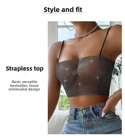 Sexy Fiing Net Bright Diamond Tube Top Strap Tight Body 8 Sparkling Fla S Summer New Arrival Women's Vest Strap